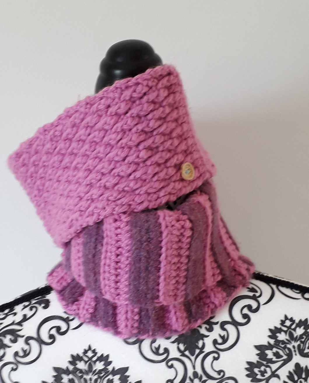 Pink and Purple Adult Snood with matching headband.